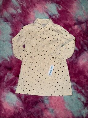 NWT Cream Shirt Dress with Black Flower Print